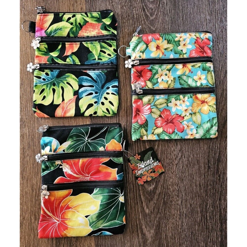 3 Island Impressions KC Hawaii Travel Shoulder Neck Wallet Bag Flowers NO STRAPS